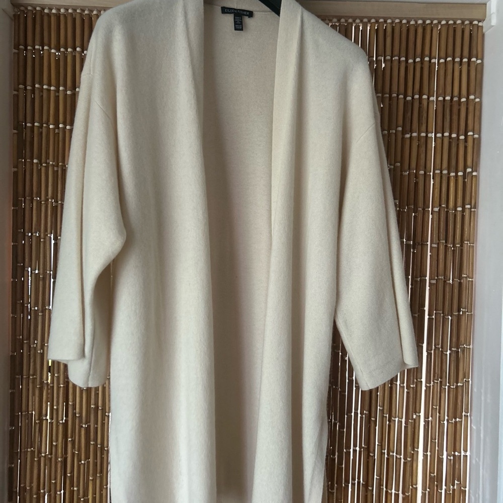 Eileen Fisher Cream Knit Cardigan Sweater